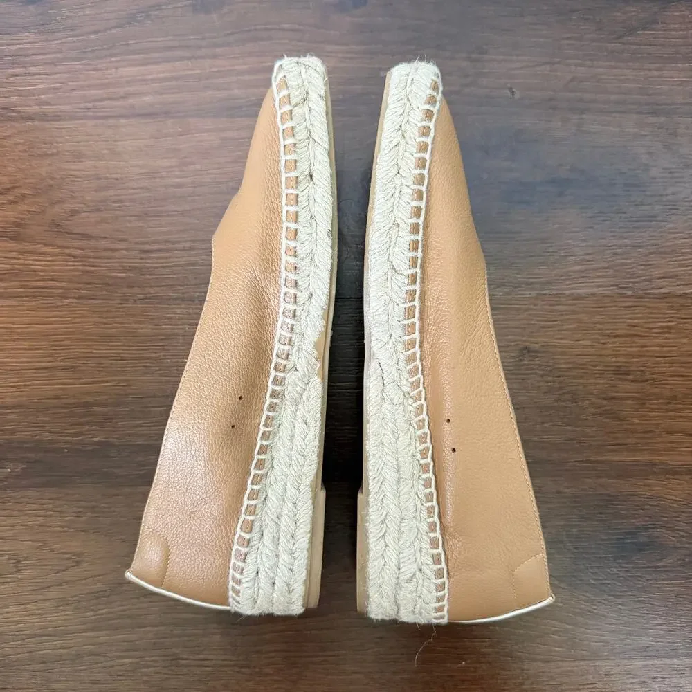 Everlane Leather Espadrille Flats Square Toe Tan Sz 7 Boho Beach Casual Classic